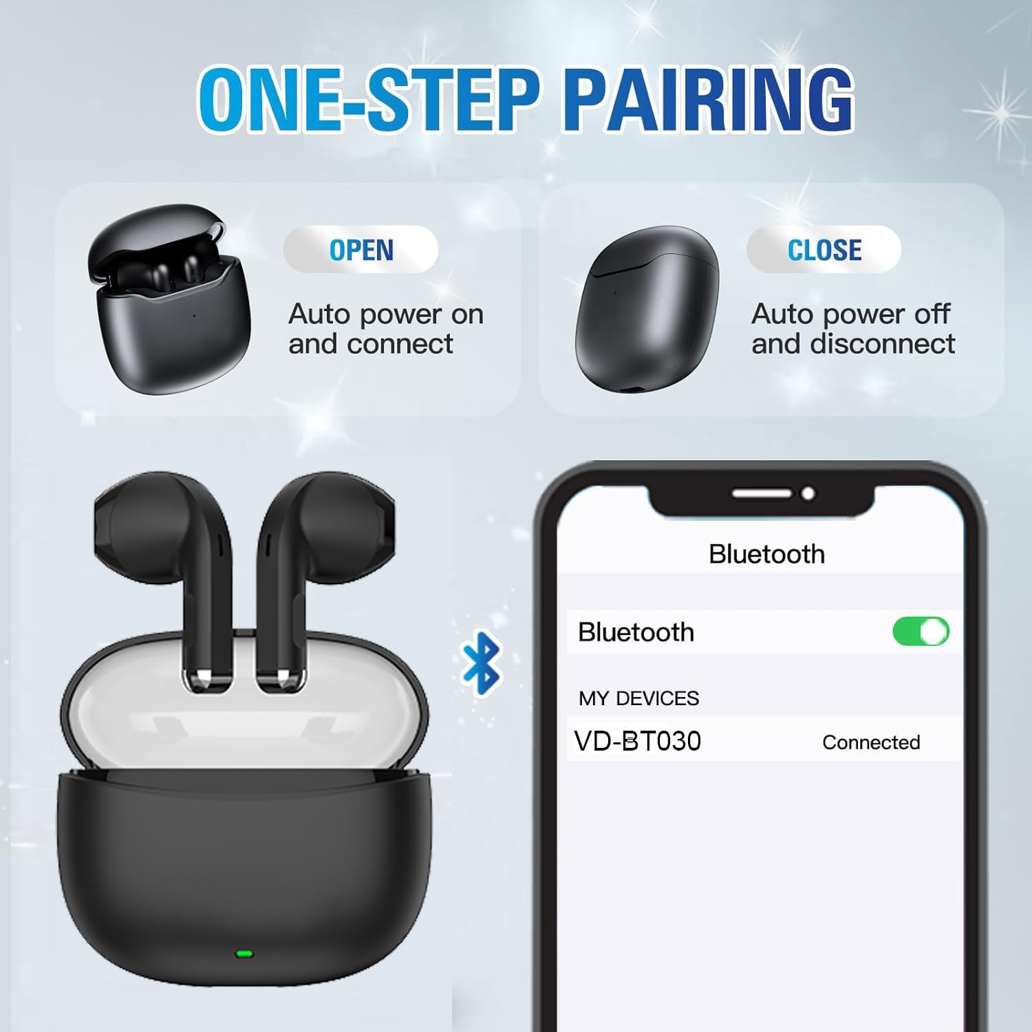 Wireless Headset Bluetooth 5.0 Headphones Stereo Twin Earbuds BT-VDBT030 In blue – view 2