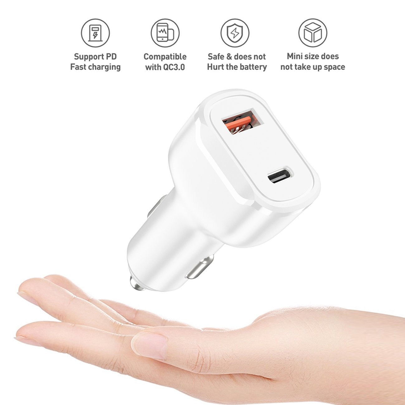 36W PD Dual Ports Travel Car Charger Adapter Fast Charging with USB-C To 8 Pin Cable – view 2