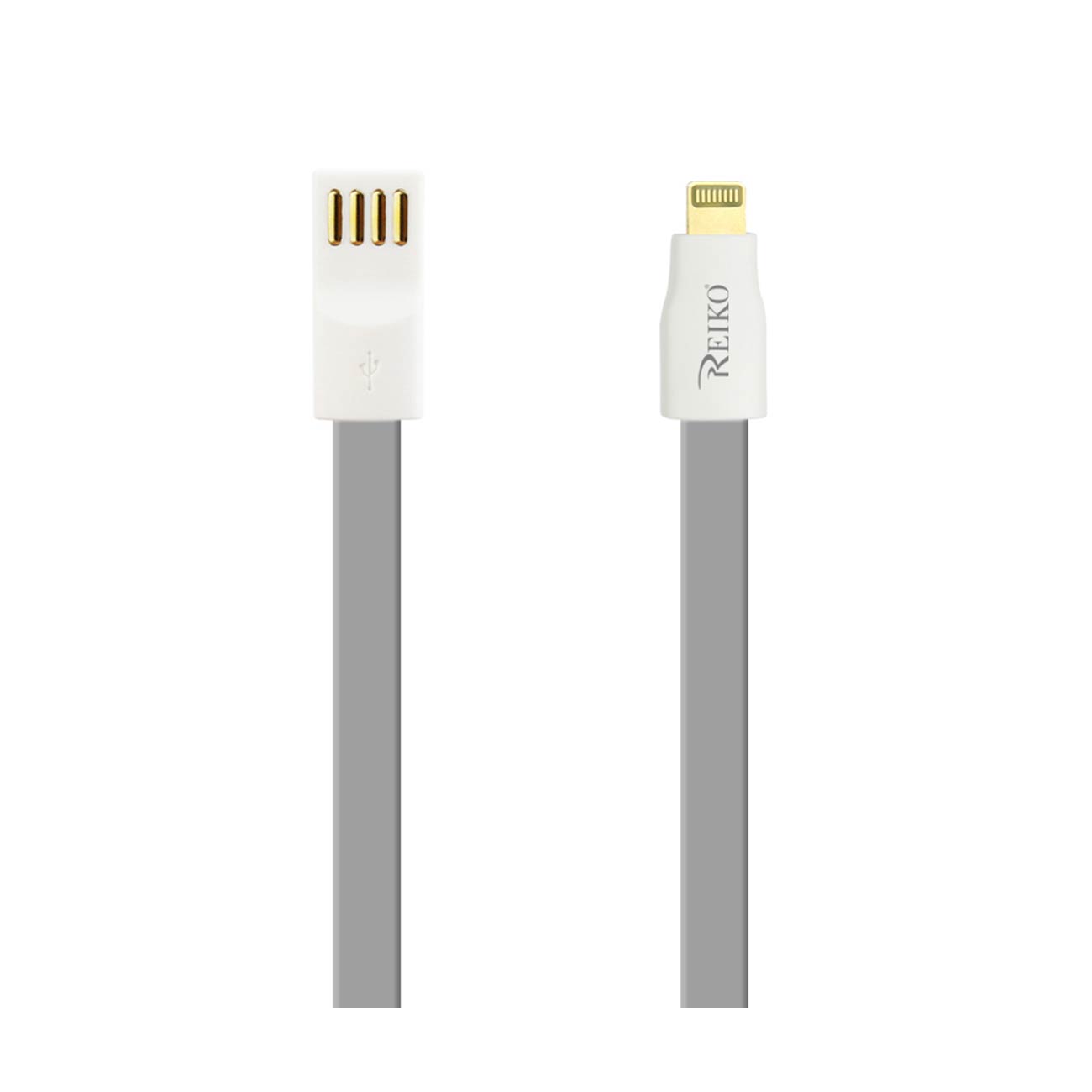 Reiko 8 Pin Flat USB Gold Plated Data Cable 3.9FT with Cable Tie in Gray