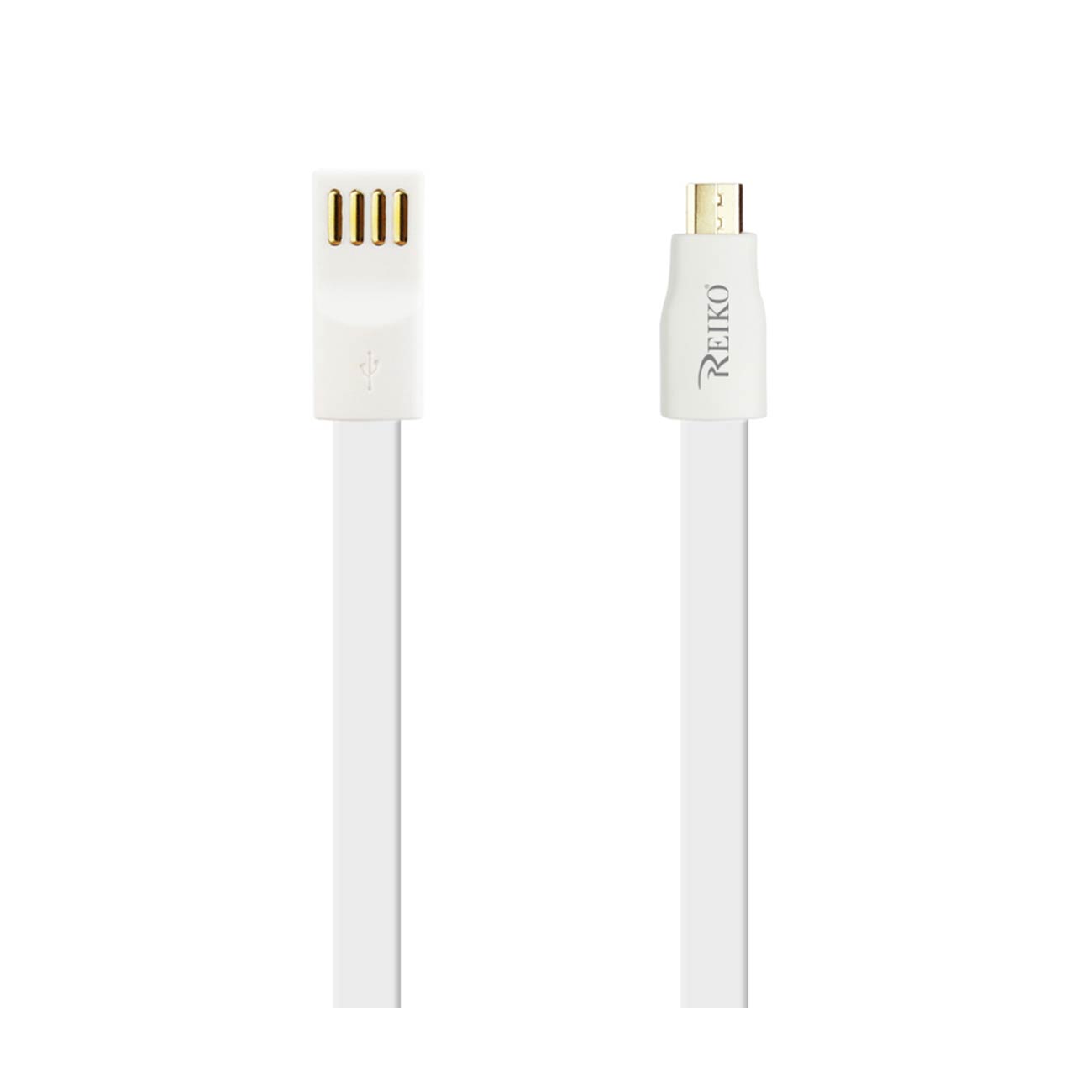 Reiko Flat Micro USB Gold Plated Data Cable 3.9FT with Cable Tie in White