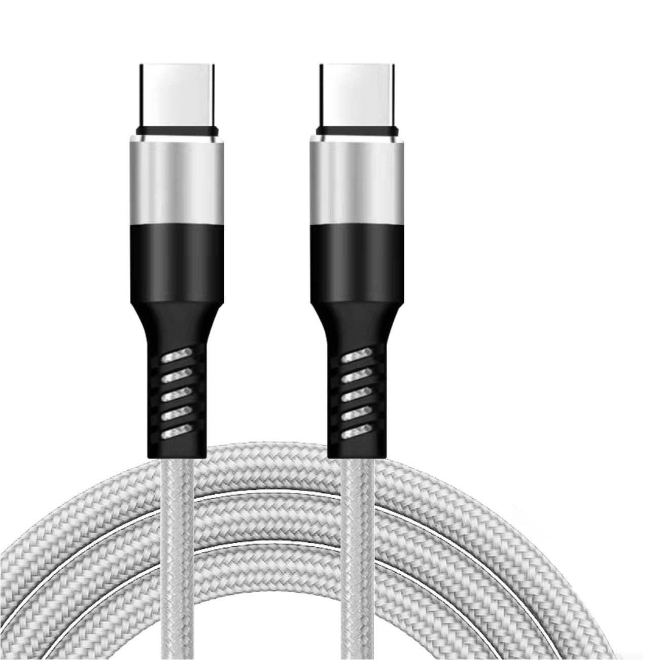 Power Delivery USB-C to C Fast Charging & Sync Nylon- Braided 10 FT Cable in Silver