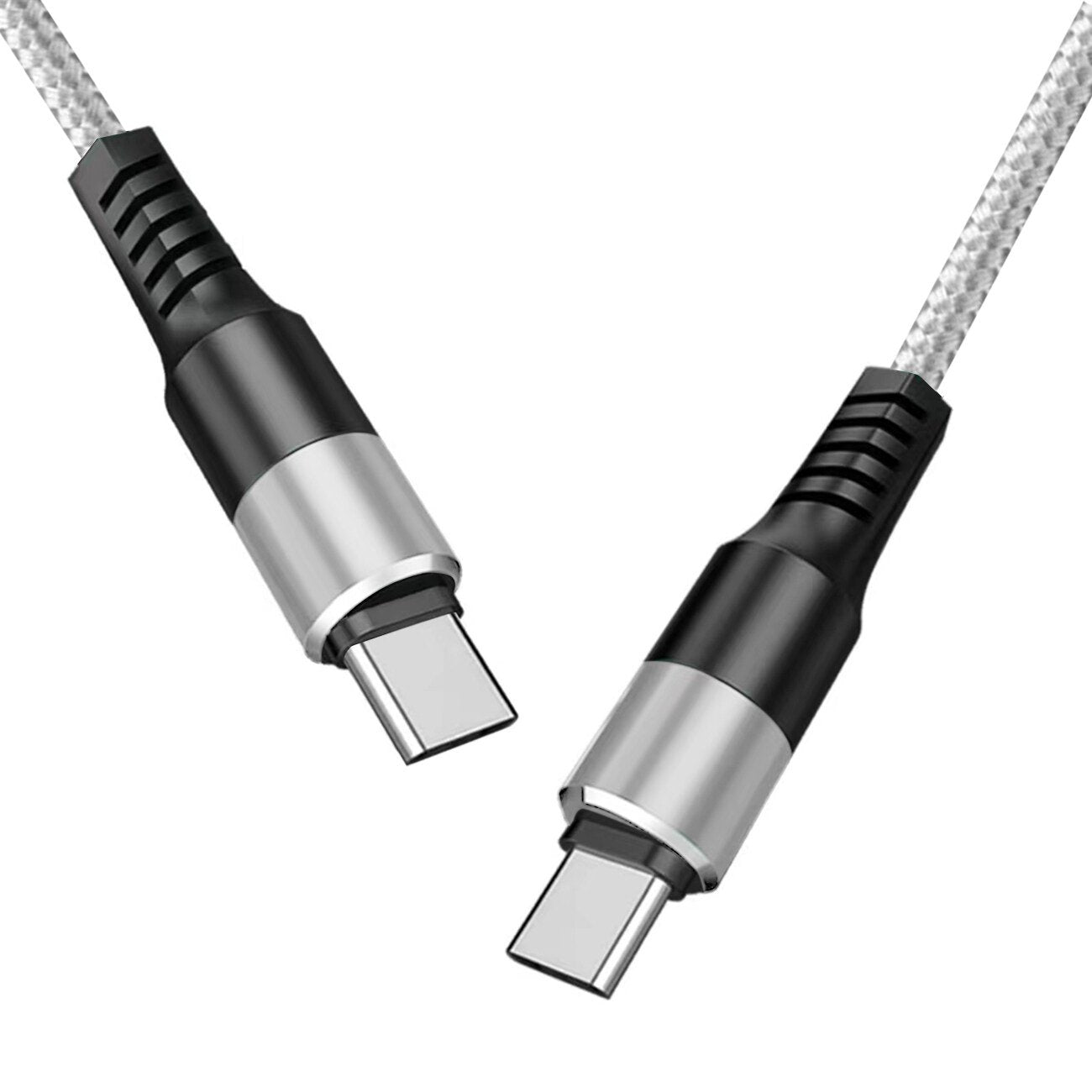 Power Delivery USB-C to C Fast Charging & Sync Nylon- Braided 5FT Cable in Silver – view 2