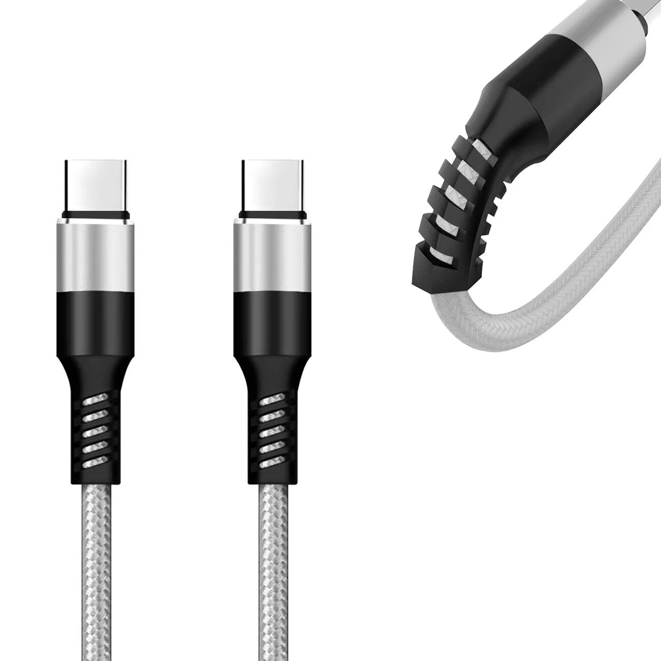 Power Delivery USB-C to C Fast Charging & Sync Nylon- Braided 5FT Cable in Silver – view 3