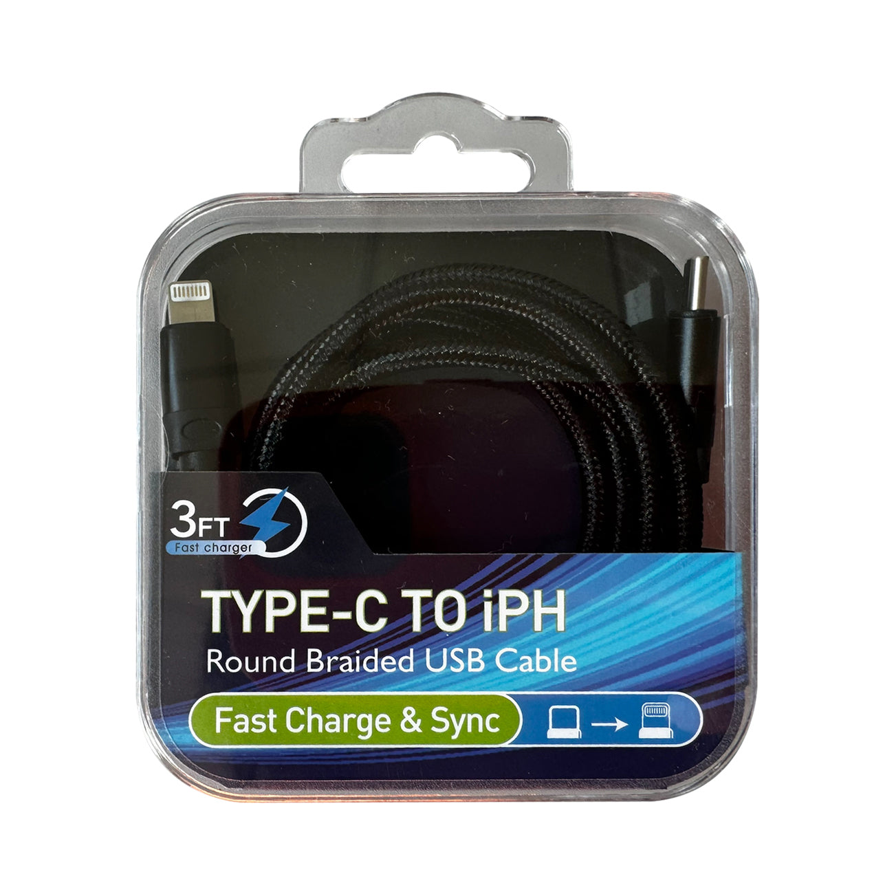 Power Delivery USB-C to 8-PIN Fast Charging & Sync Nylon-Braided 3FT Cable in Black