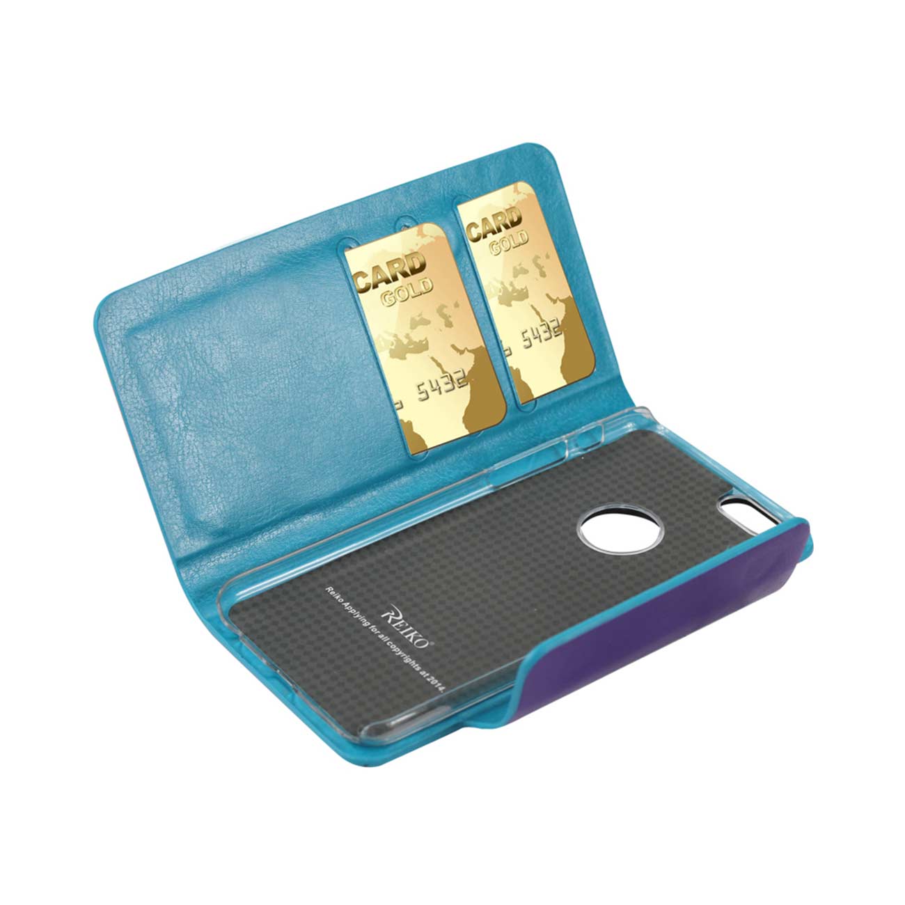 Reiko iPhone 6 Plus Dual Color Flip Folio Wallet Case in Blue Purple – view 3