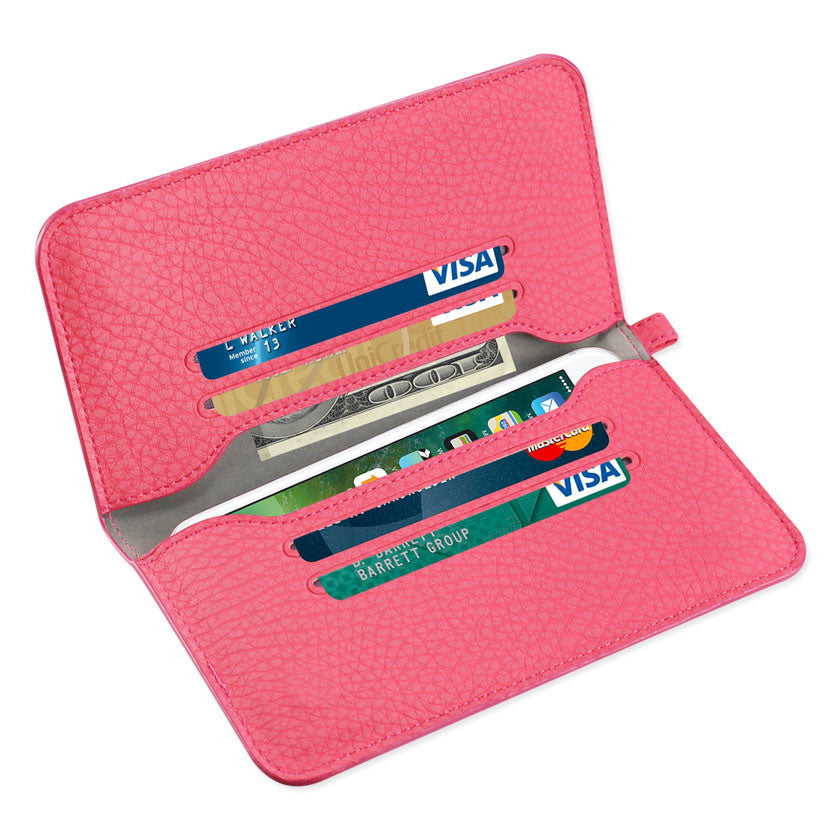 Reiko Universal Wallet Phone Case iPhone 6 Plus/ 6S Plus/ 7 Plus/ Samsung Galaxy S8 Edge with Side Pockets and Magnetic Flap in Hot Pink (6.37x3.21x0.43 Inches Slim) – view 2