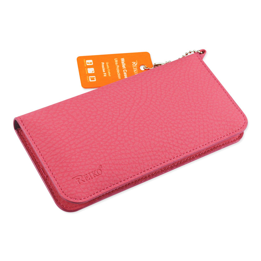 Reiko Universal Wallet Phone Case iPhone 6 Plus/ 6S Plus/ 7 Plus/ Samsung Galaxy S8 Edge with Side Pockets and Magnetic Flap in Hot Pink (6.37x3.21x0.43 Inches Slim) – view 3