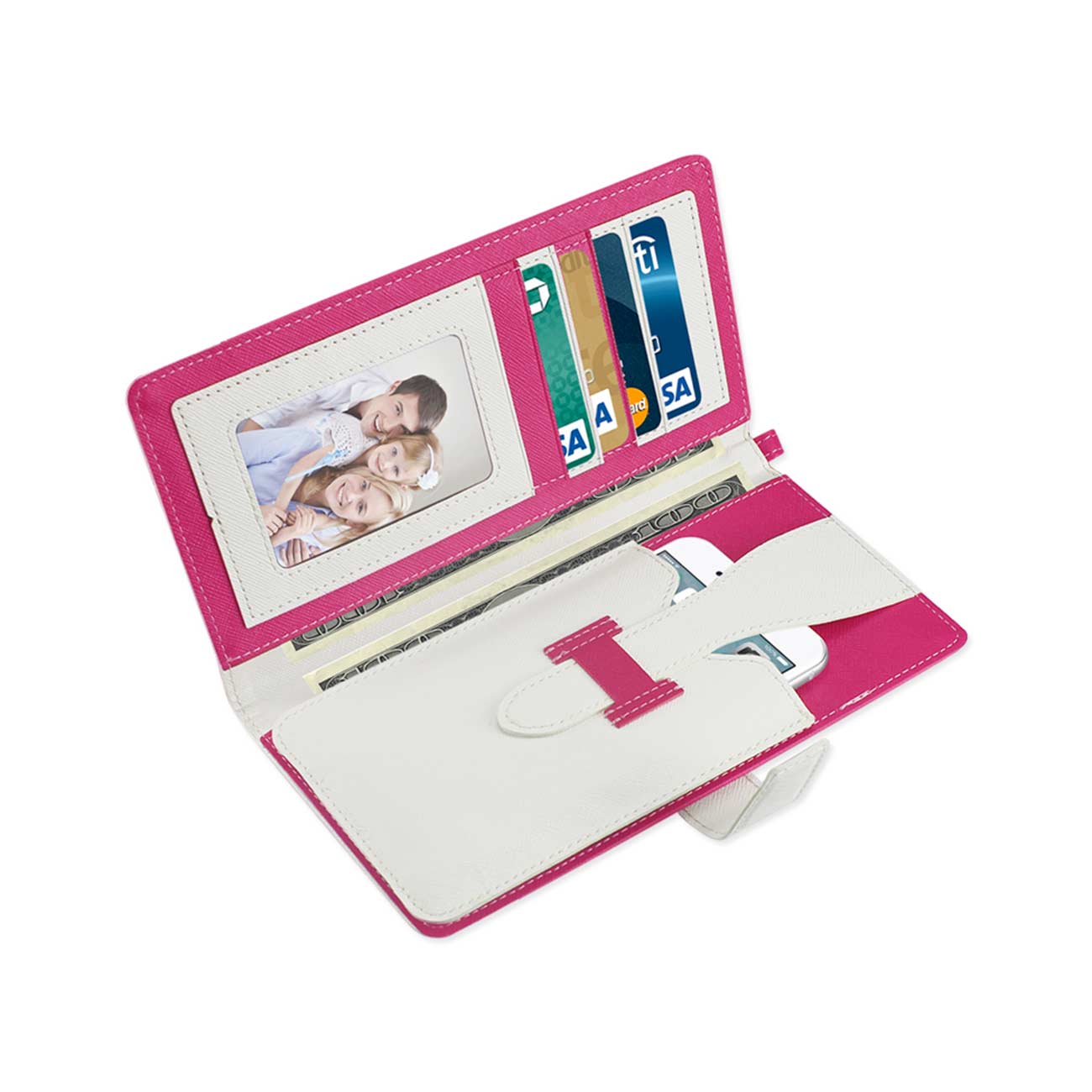 Reiko iPhone 6/ 6S Two Tone Super Wallet Case with Multiple Card Slots in White Hot Pink – view 2