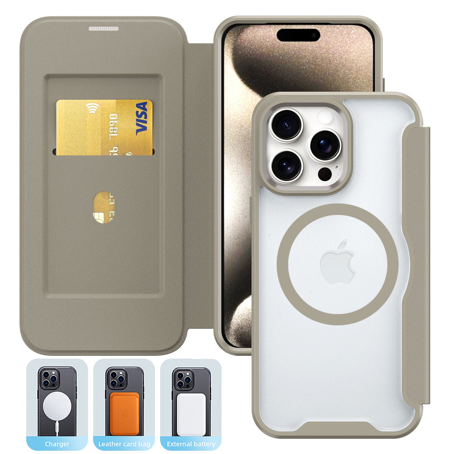 PU Leather Magnetic Flap Phone Case with Magsafe in Green For iPhone 16 Pro Max
