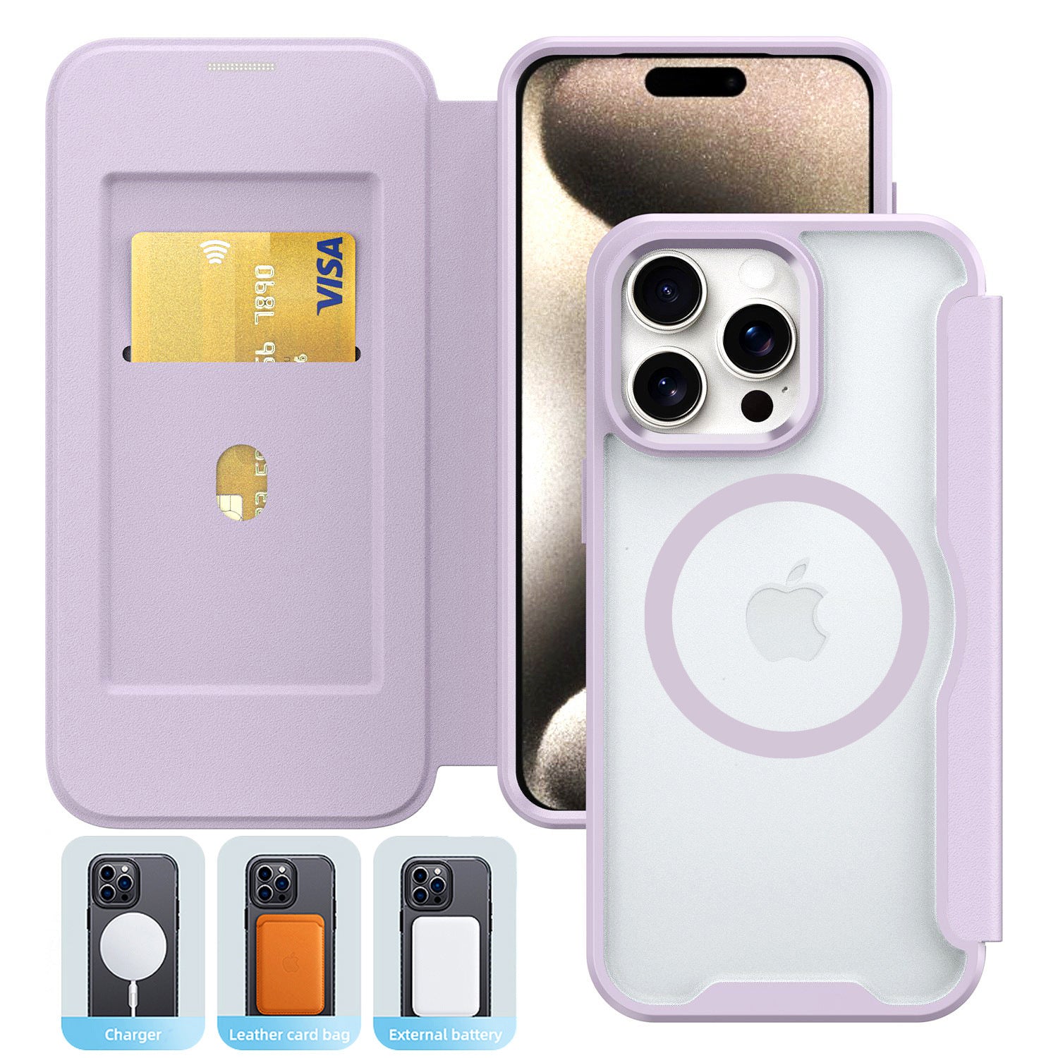 PU Leather Magnetic Flap Phone Case with Magsafe in Purple For iPhone 16