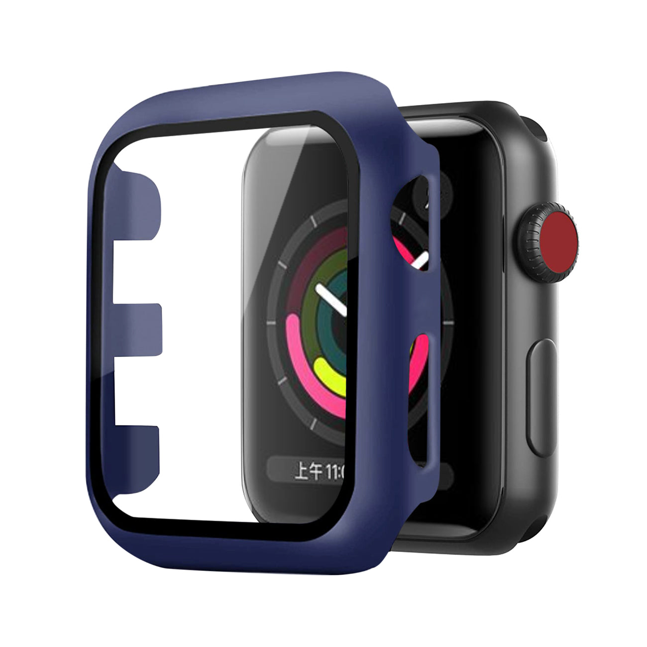 Full Cover tempered glass screen protector with pc case for Apple Watch 42 mm in Navy