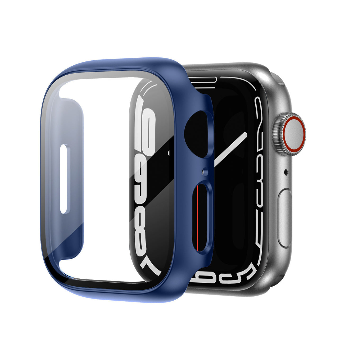 Full Cover tempered glass screen protector with pc case for Apple Watch 45 mm in Navy