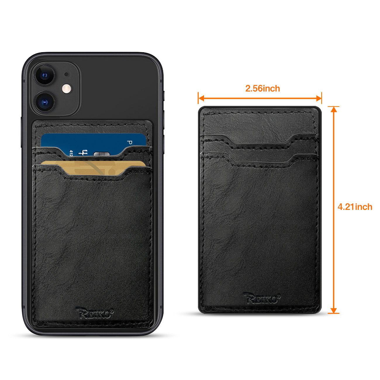 Leather Adhesive Pocket Card Holder with Two Slots in Black – view 3