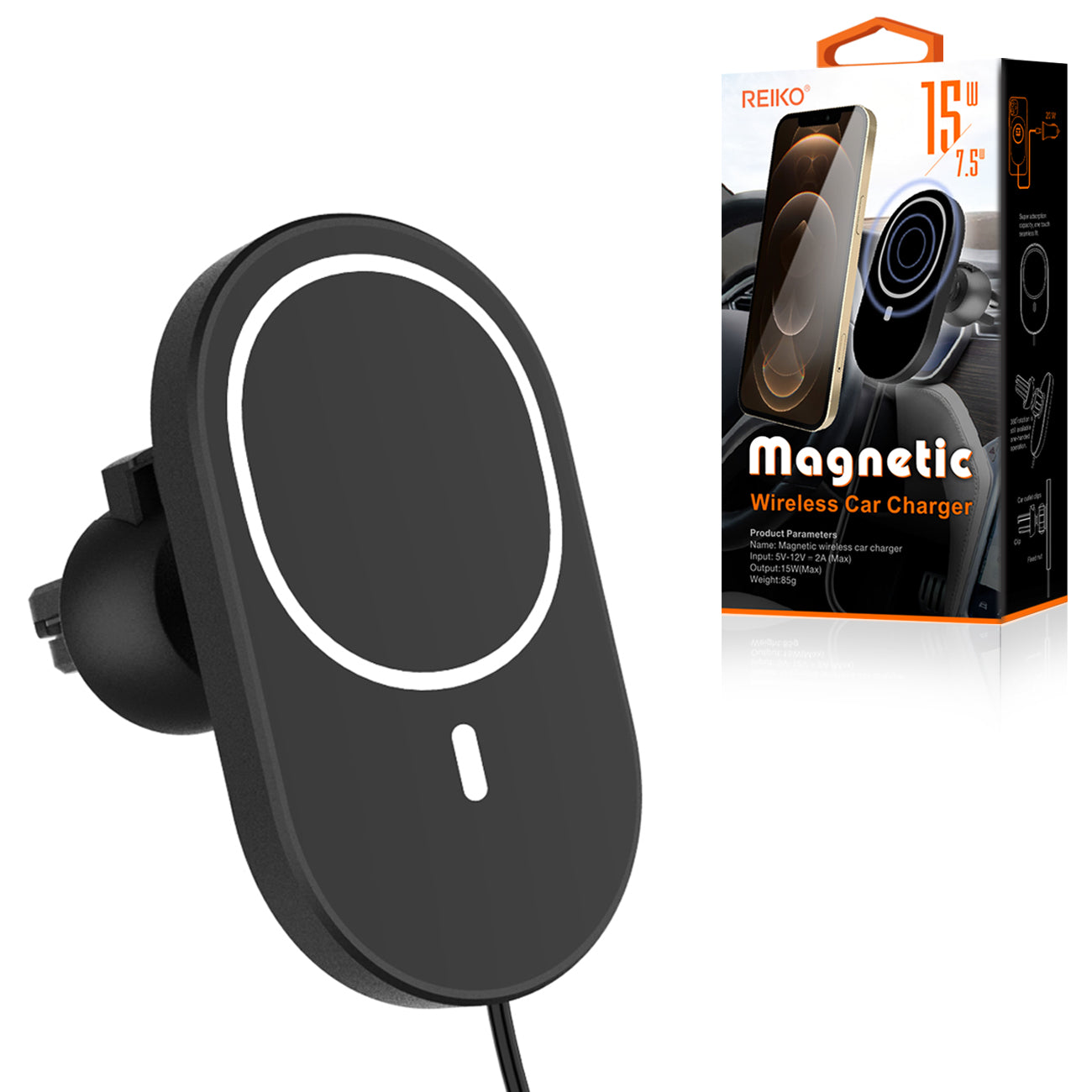 Reiko Magnetic Air Vent Wireless Car Charger Phone Holder Mount in Black