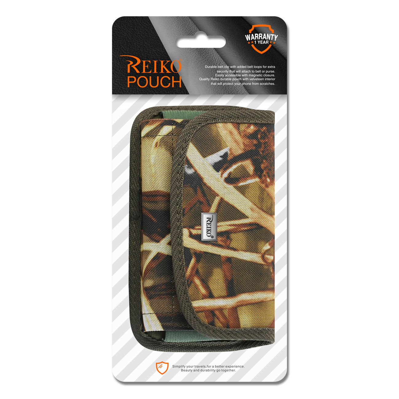 Reiko Horizontal Rugged Pouch With Velcro and Metal Belt Clip in Camouflage (6.6 x 3.5 x 0.7 Inches)