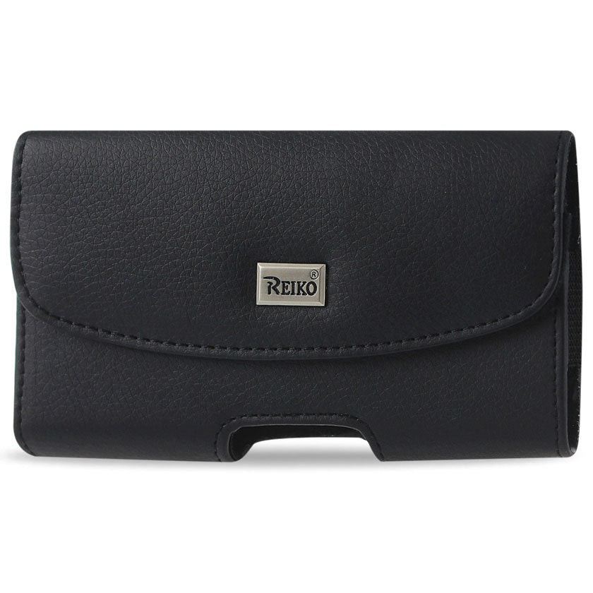Reiko Horizontal Leather Pouch With Embossed Logo in Black (7.0X3.9X0.7 Inches) – view 2