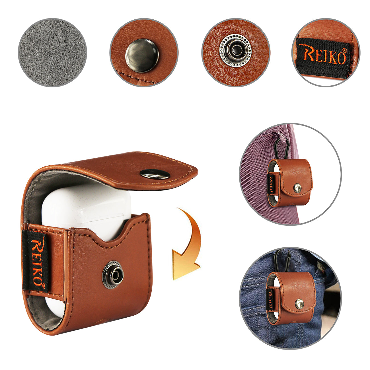 Reiko leather Case for Airpod in Brown – view 4