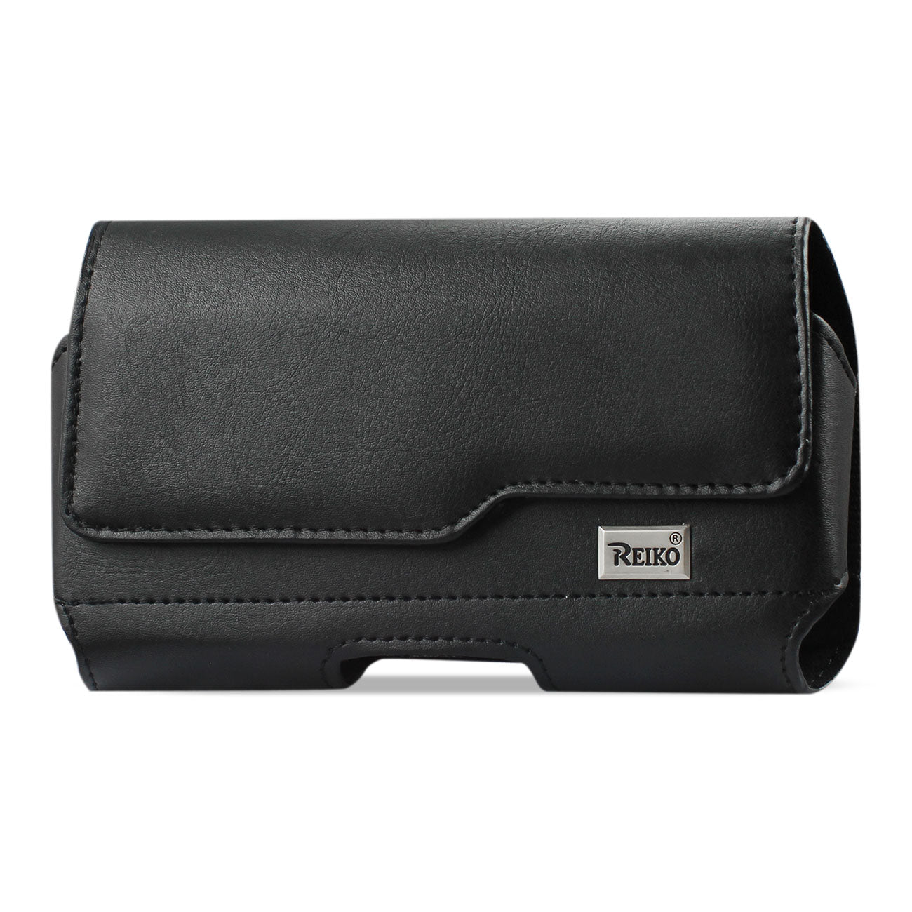 Reiko Horizontal Leather Pouch With Z Lid Pattern With Embossed Logo in Black (7.0X3.9X0.7 Inches) – view 2