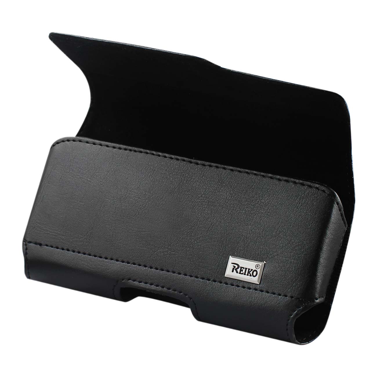 Reiko Horizontal Leather Pouch With Z Lid Pattern With Embossed Logo in Black (6.6X3.5X0.7 Inches) – view 4