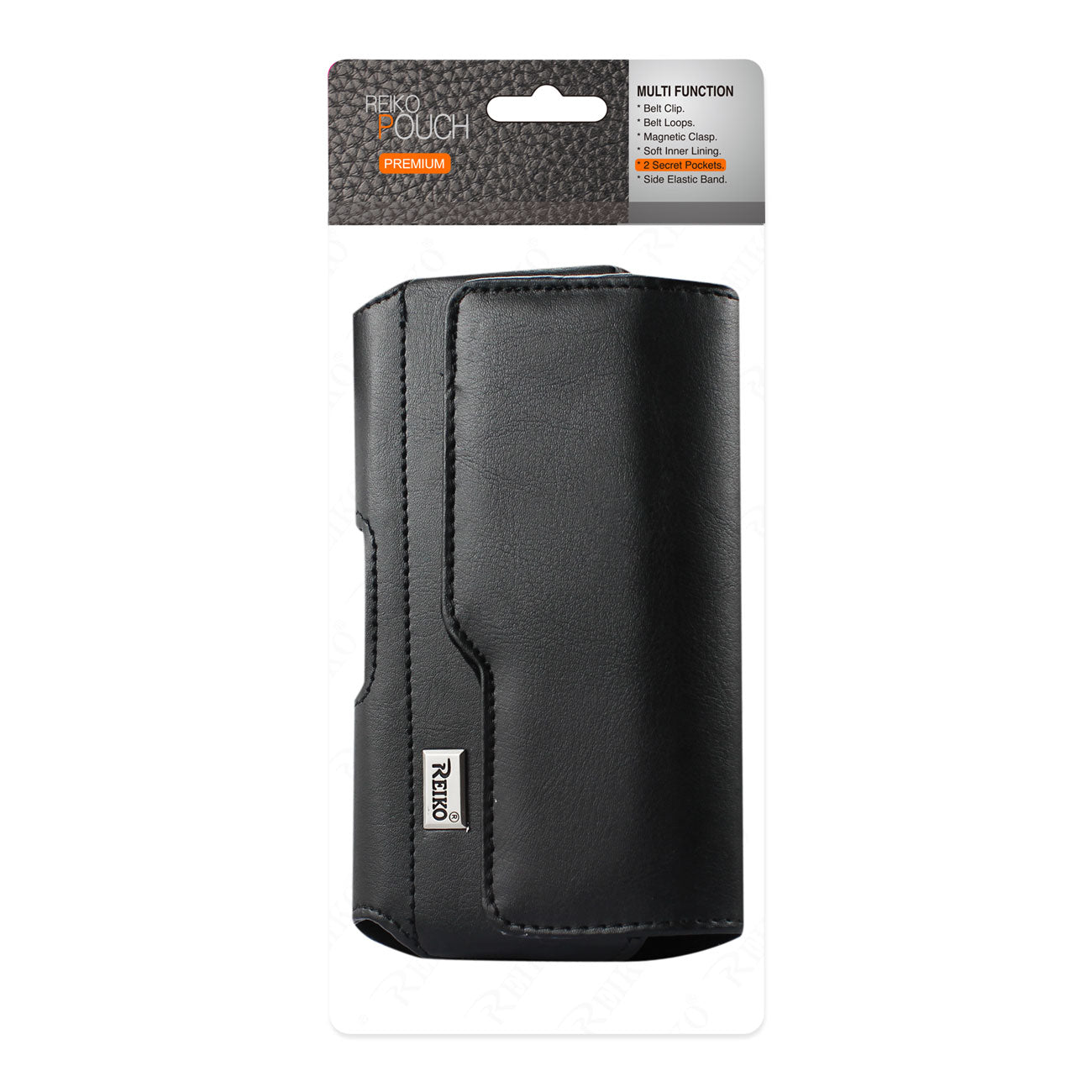 Reiko Horizontal Leather Pouch With Z Lid Pattern With Embossed Logo in Black (6.4X3.5X0.7 Inches)