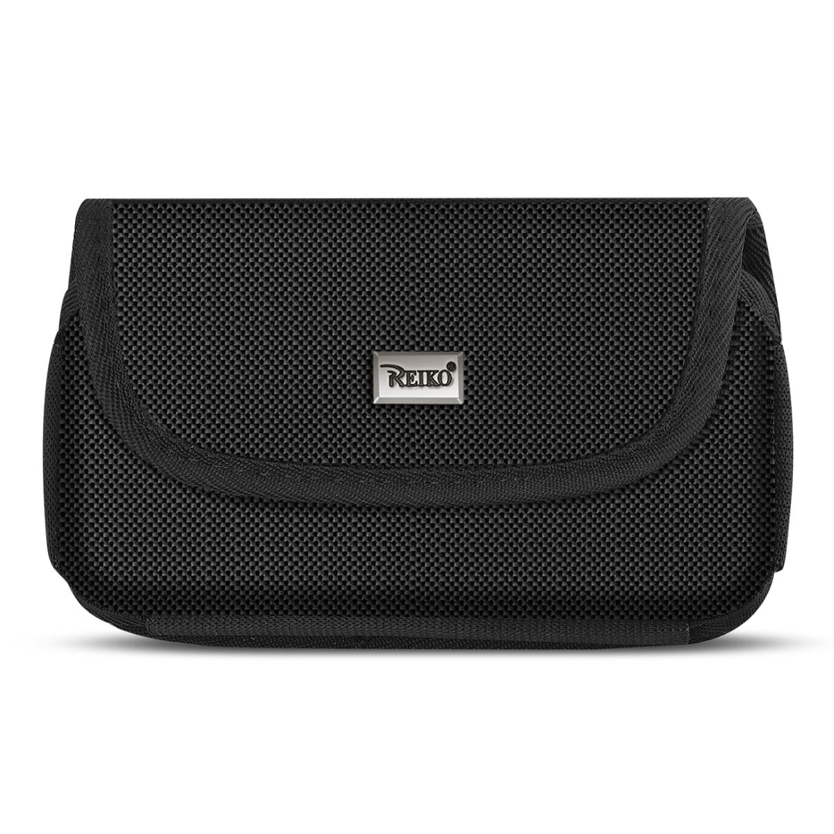 Reiko Horizontal Leather Pouch/Phone Holster With Magnetic Clasp And Metal Logo in Black – view 2