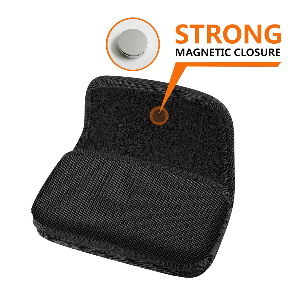 Reiko Horizontal Leather Pouch/Phone Holster With Magnetic Clasp And Metal Logo in Black – view 3