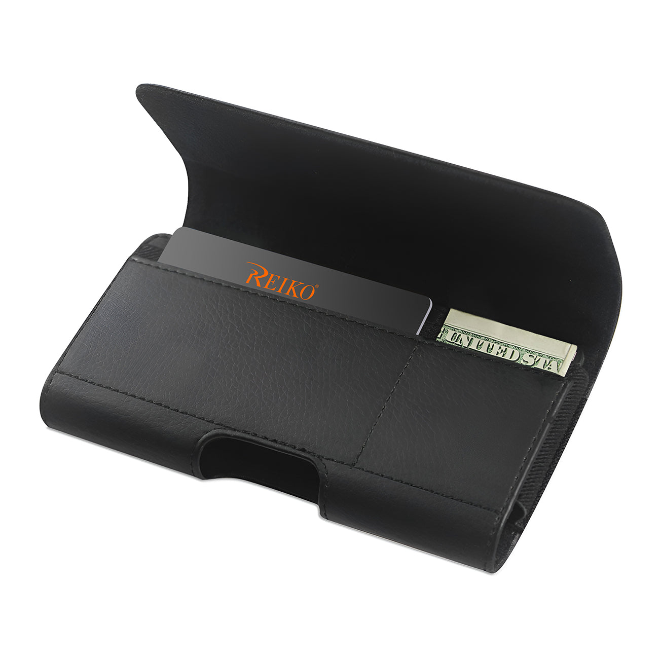 Reiko Horizontal Leather Pouch With Card Holder in Black (7.0X3.9X0.7 Inches) – view 3