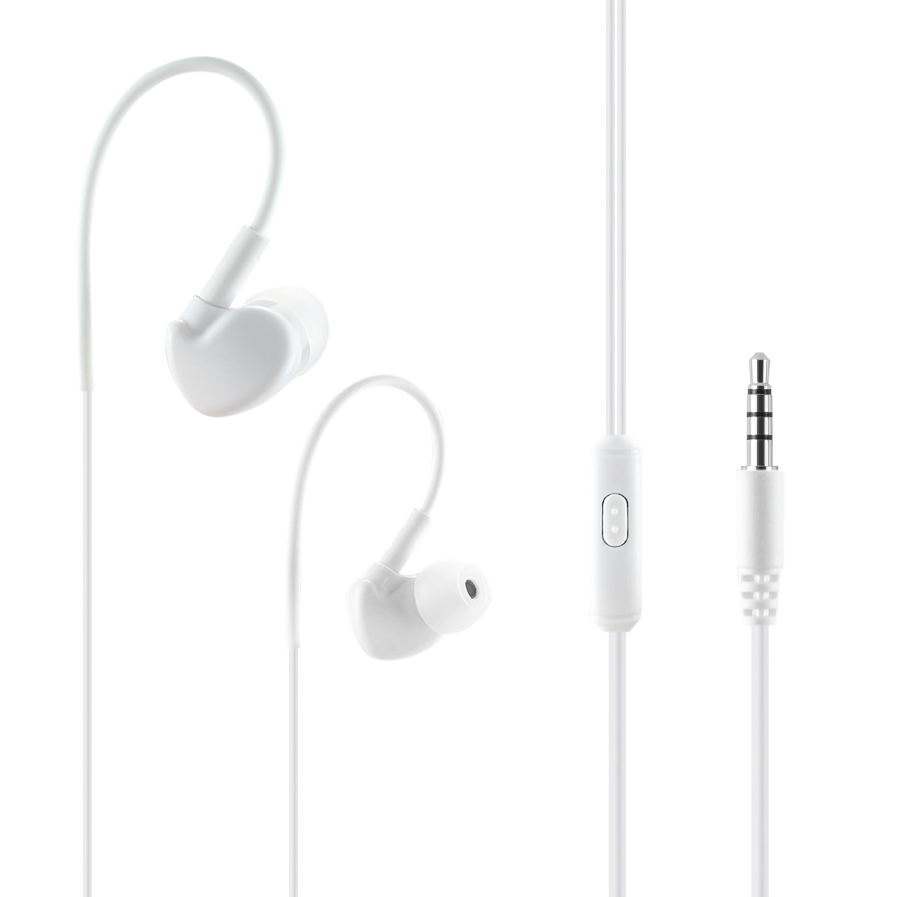 Universal Sport Stereo Earphones W. Tangle Free Noodle Cable and Mic in White