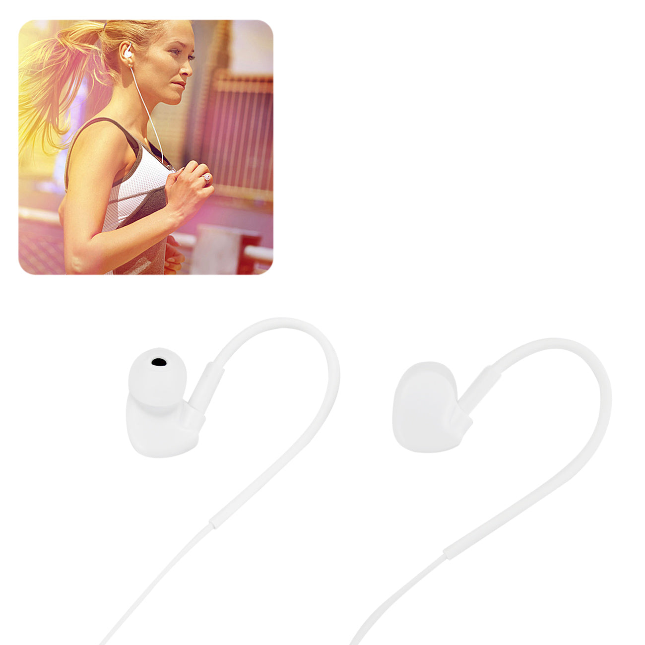 Universal Sport Stereo Earphones W. Tangle Free Noodle Cable and Mic in White – view 3