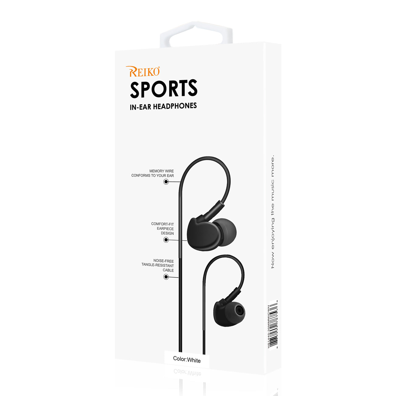 Universal Sport Stereo Earphones W. Tangle Free Noodle Cable and Mic in White – view 4