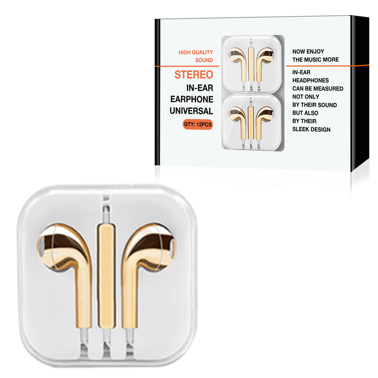 3.5mm Circular Earbuds with Mic and Volume Control in Gold (12pcs)