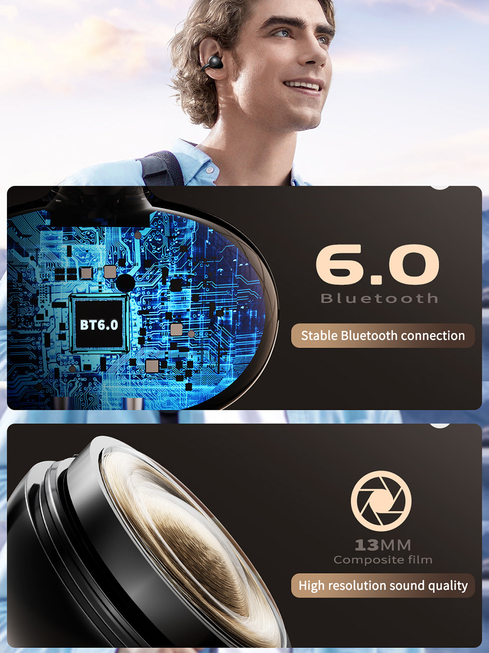 300mAh BT 6.0 Type-C Clear sound long battery life wireless earbuds True Wireless Stereo in white – view 5