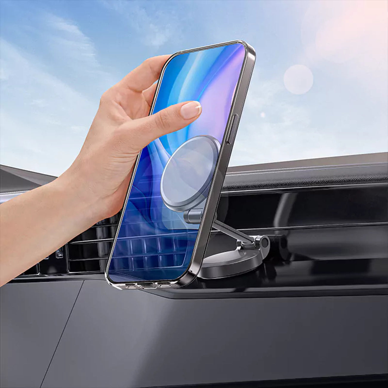 360° rotating magnetic holder for car with a sticky base – view 6