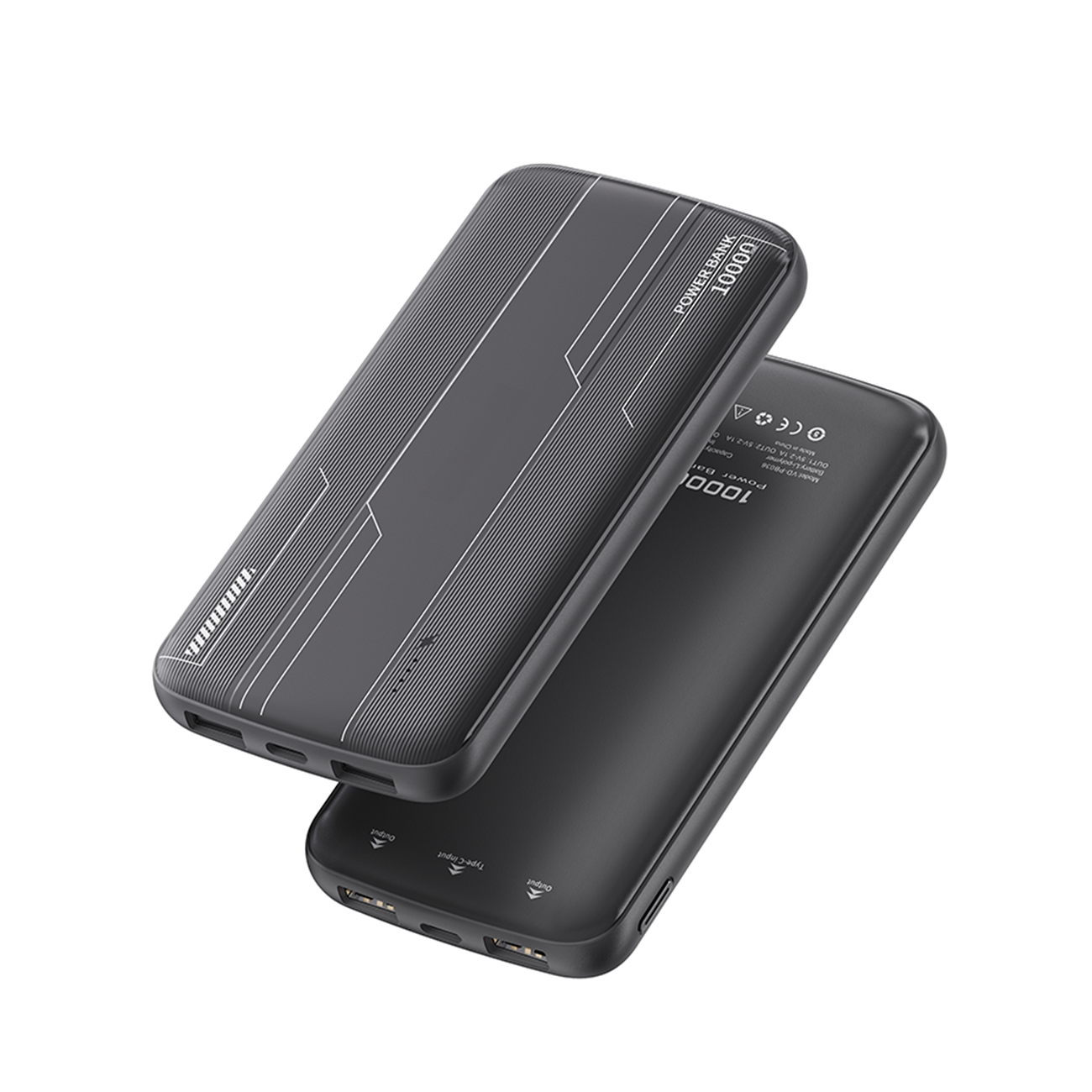 Universal 10000mAh Power Bank Fast Charging Type-C Dual USB Ports Portable Charger in black
