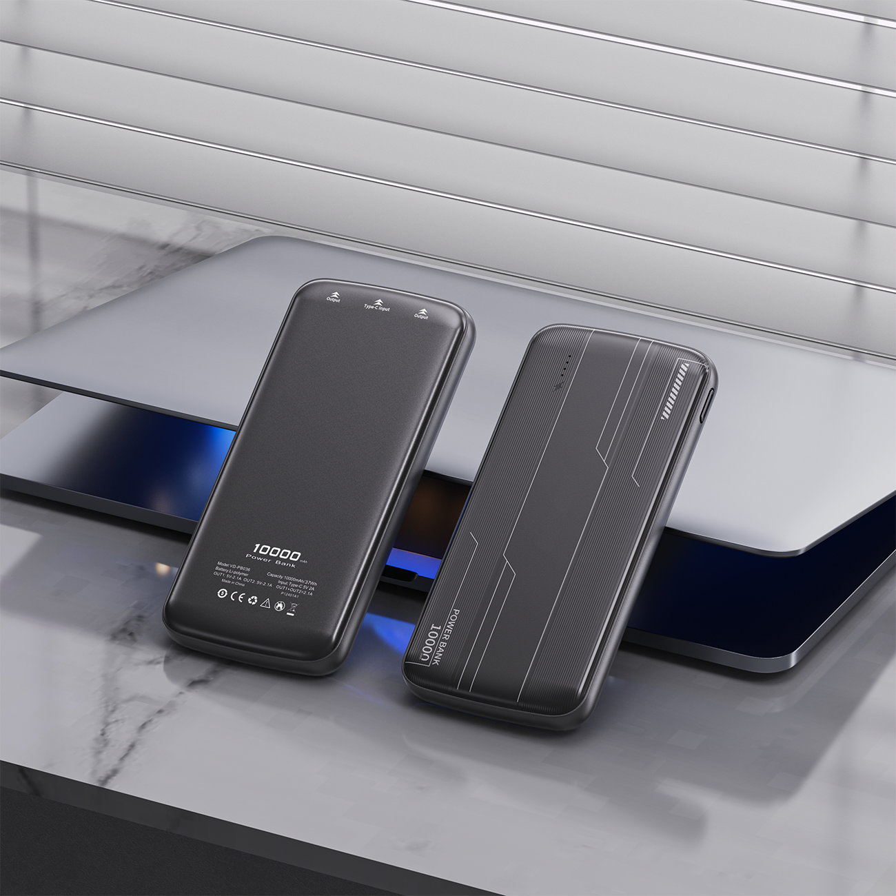 Universal 10000mAh Power Bank Fast Charging Type-C Dual USB Ports Portable Charger in black – view 2