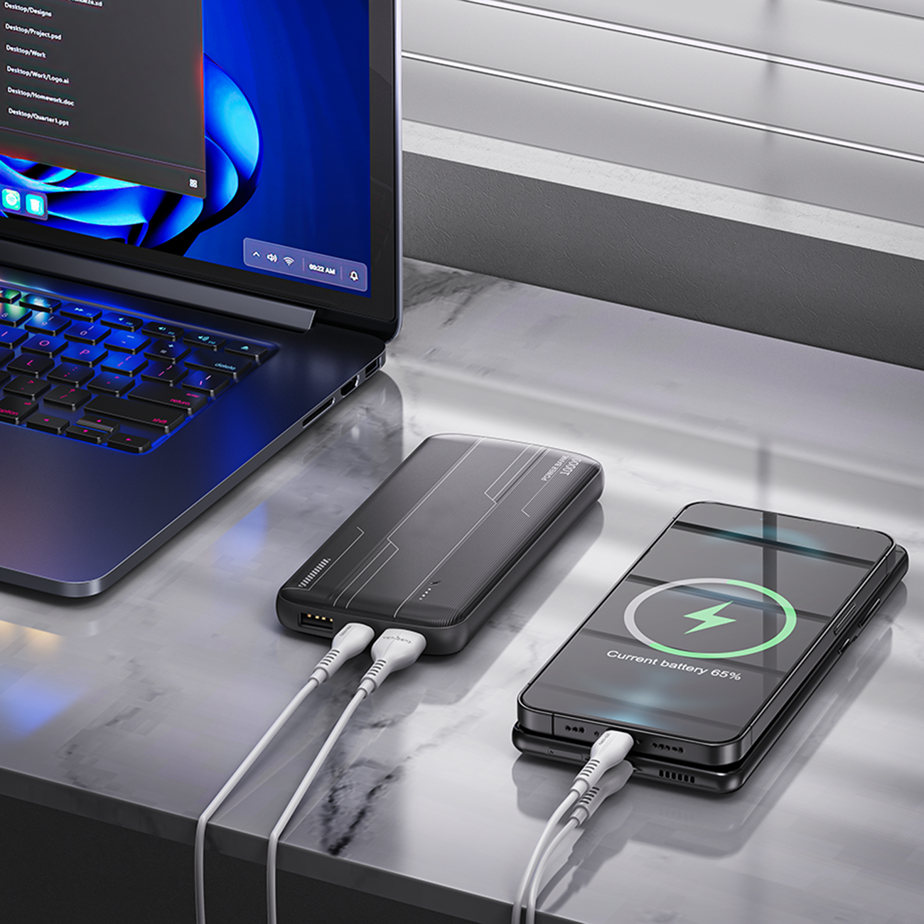Universal 10000mAh Power Bank Fast Charging Type-C Dual USB Ports Portable Charger in black – view 3