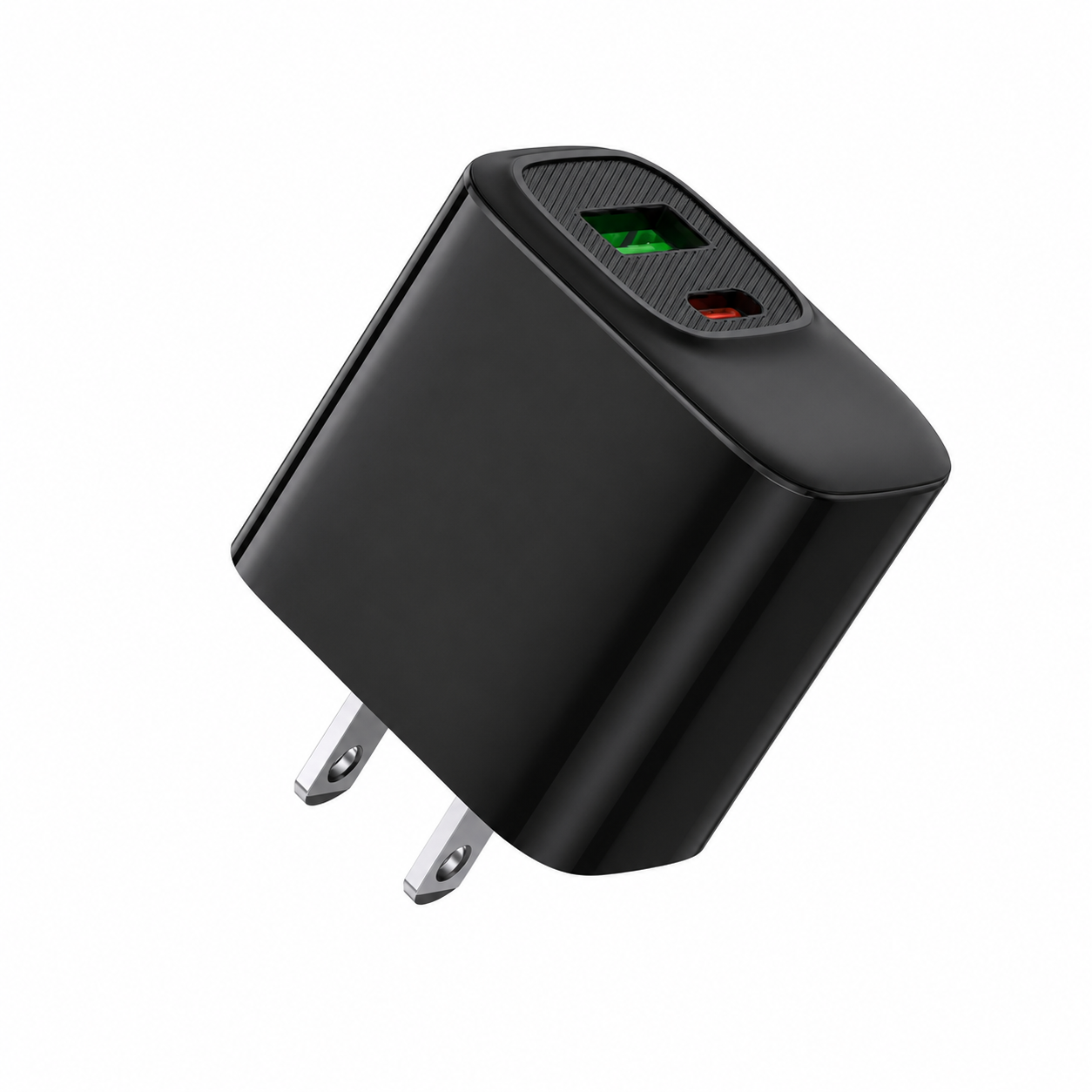 Fast charging18W 30W US power delivery Travel Charger with Type- C and USB A Ports In black