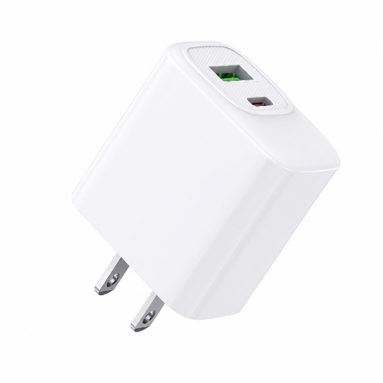 Fast charging18W 30W US power delivery Travel Charger with Type- C and USB A Ports In white