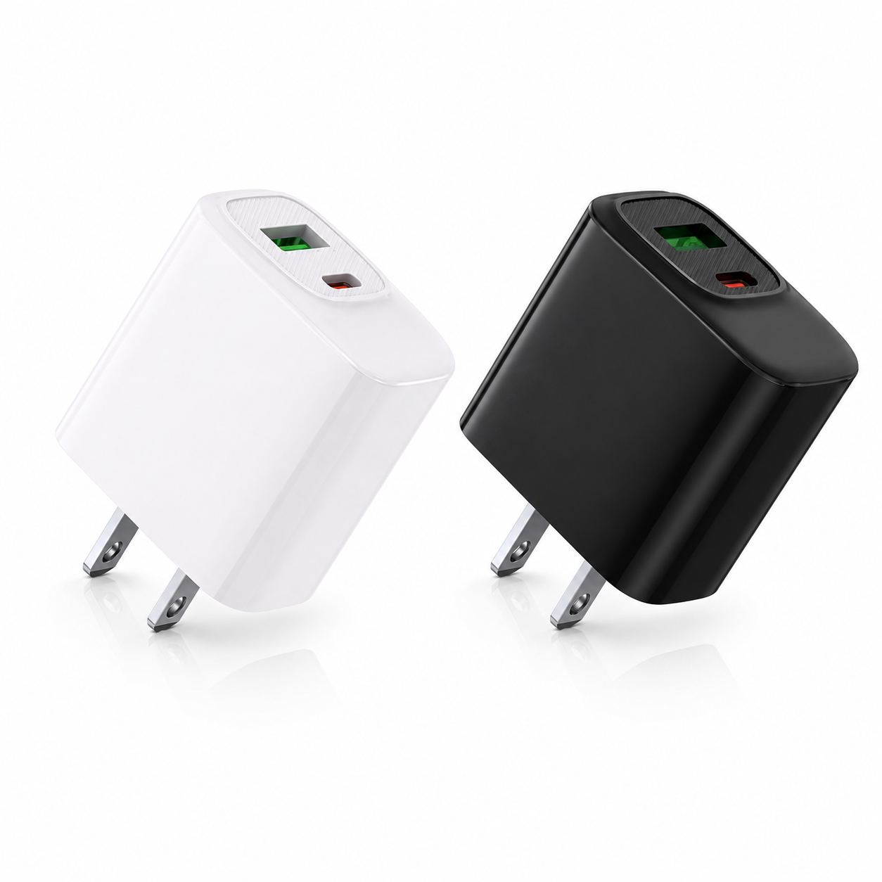 Fast charging18W 30W US power delivery Travel Charger with Type- C and USB A Ports In white – view 2