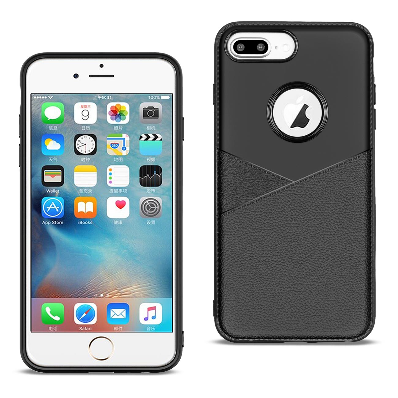 iPhone 8 Plus TPU Leather feel Case Leather Fit Flexible Slim Premium Case in Black