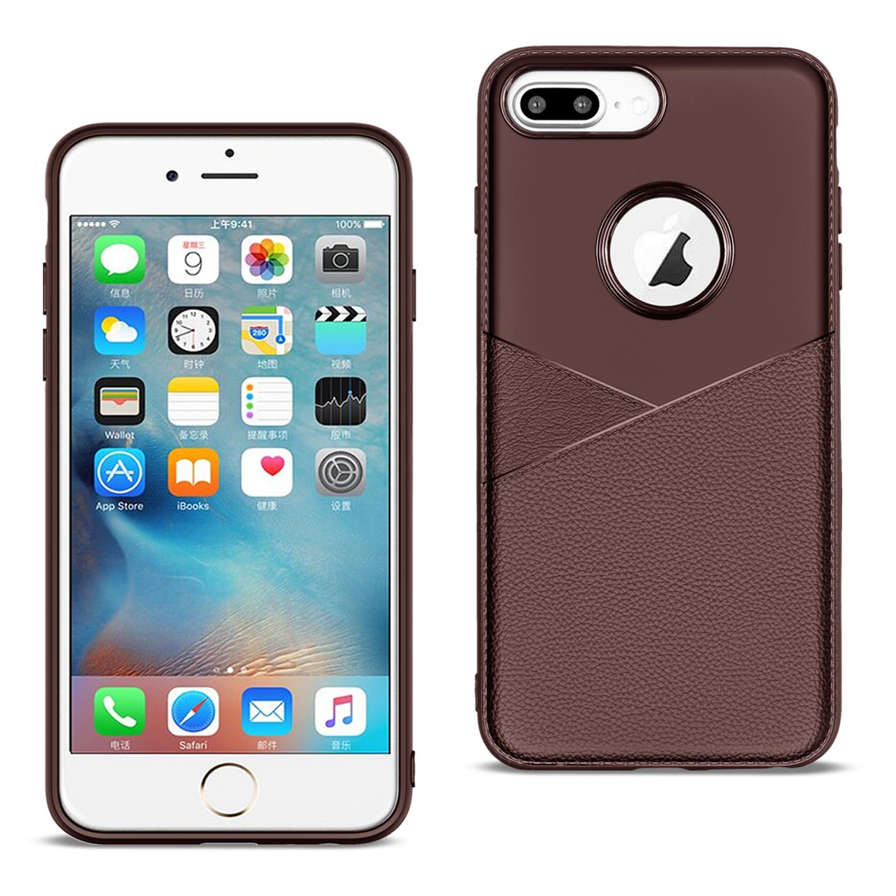 iPhone 8 Plus TPU Leather feel Case Leather Fit Flexible Slim Premium Case in Brown