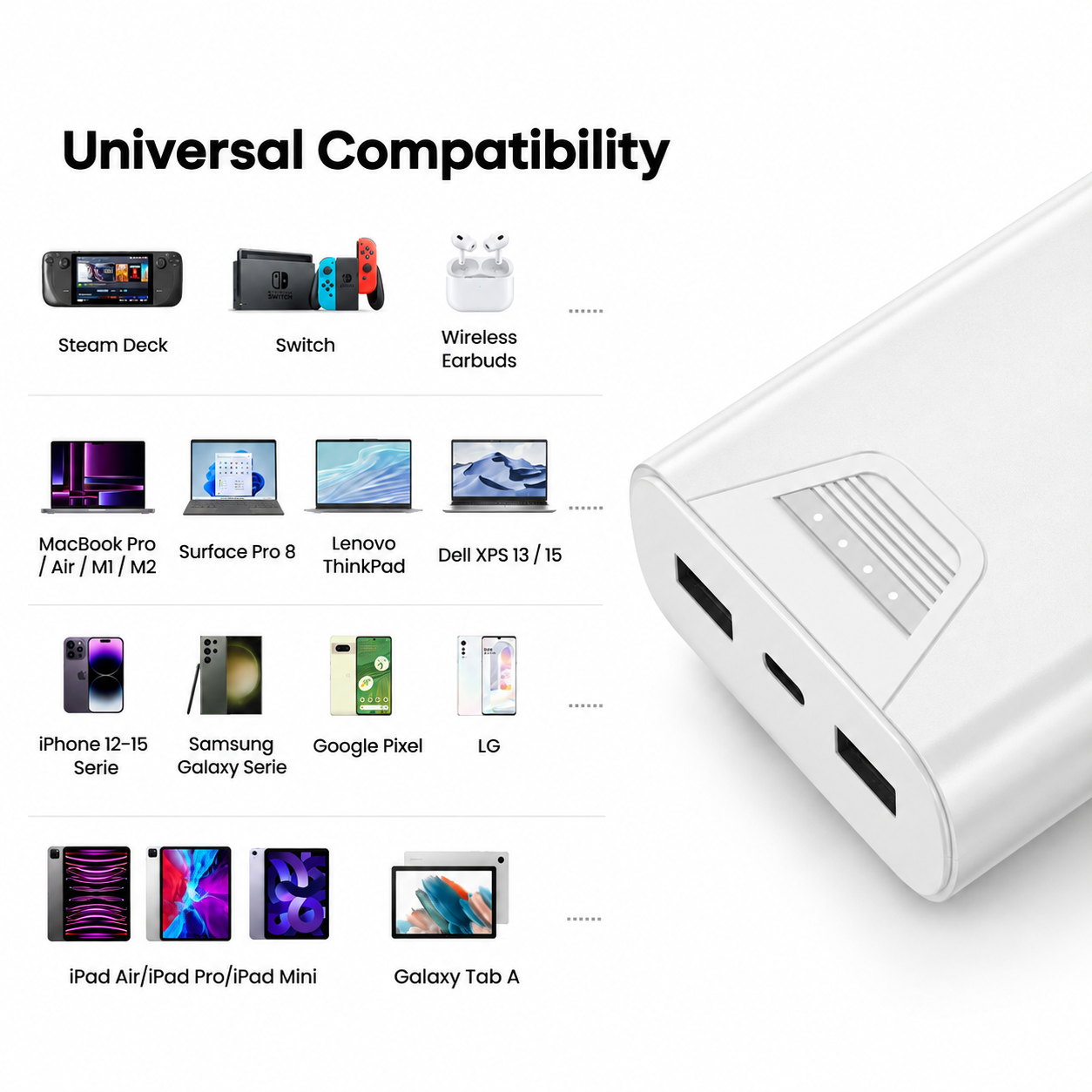 10000 mAh high capacity fast charging dual USB output black power bank – view 4