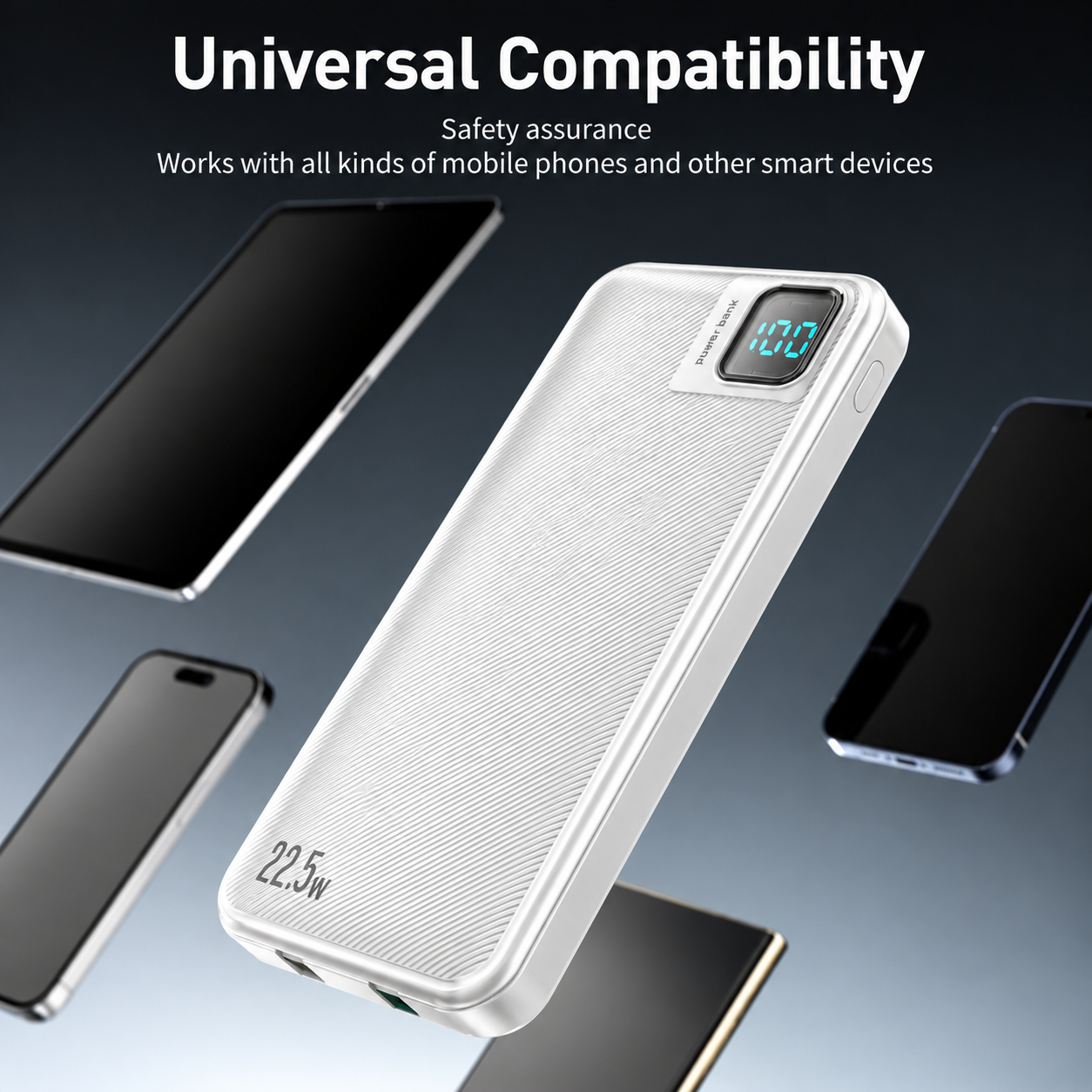 High quality 10000mAh Power Bank with digital display with Type-C/ IP cable for phones – view 2