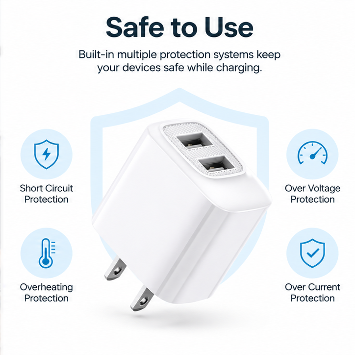 Fast charging 5V/2.4A US power delivery Travel Charger with Dual USB A Ports – view 3
