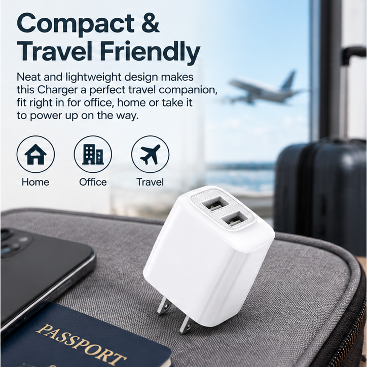 Fast charging 5V/2.4A US power delivery Travel Charger with Dual USB A Ports – view 4