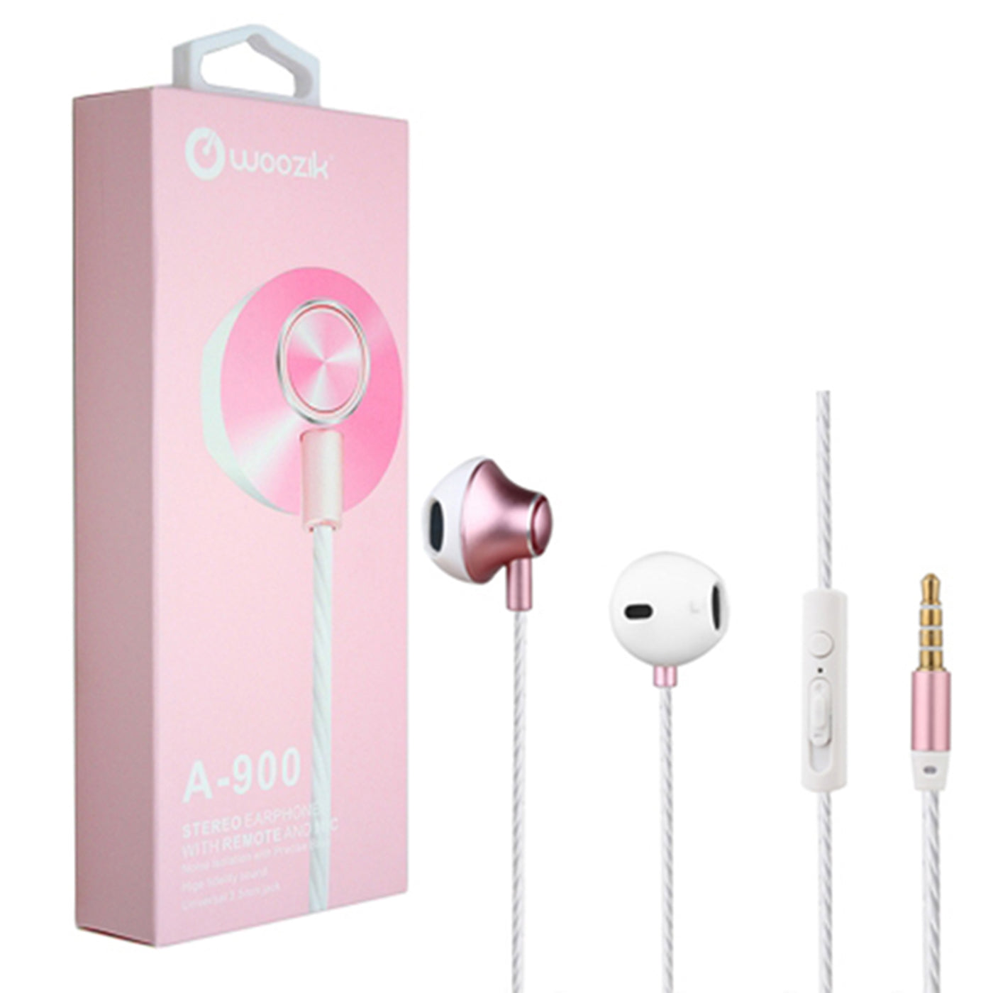 A900 In-Ear Stereo Earphones w/Built-in Mic and Volume Control in Rose Gold