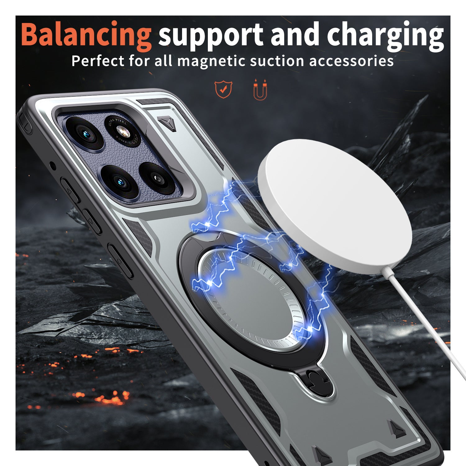 Reiko 360° Rotating Magnetic Versatile Stand Gray Compatible with Motorola Moto G POWER 5G 2025 (PC73-MOTGPOWER-5G(2025)PP) – view 3