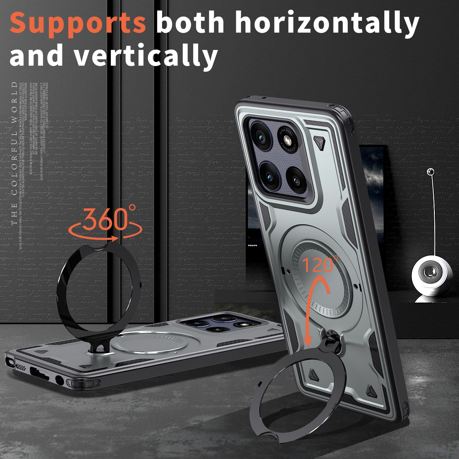 Reiko 360° Rotating Magnetic Versatile Stand Gray Compatible with Motorola Moto G POWER 5G 2025 (PC73-MOTGPOWER-5G(2025)PP) – view 2