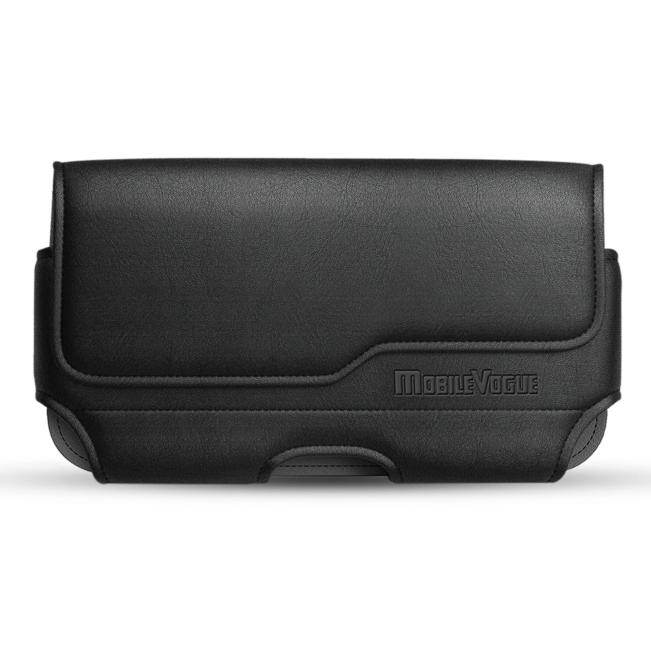 MV Horizontal Leather Pouch With Z Lid Pattern With Embossed Logo in Black (5.8X3.2X0.7 Inches)