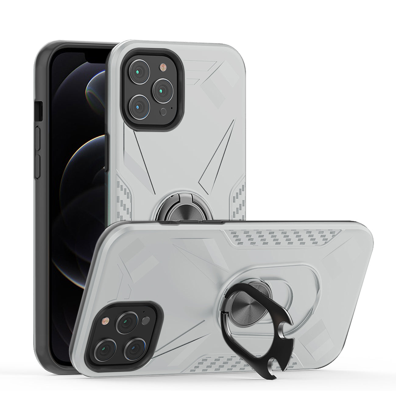 iPhone 12 Pro Max Case with Ring Holder in Silver